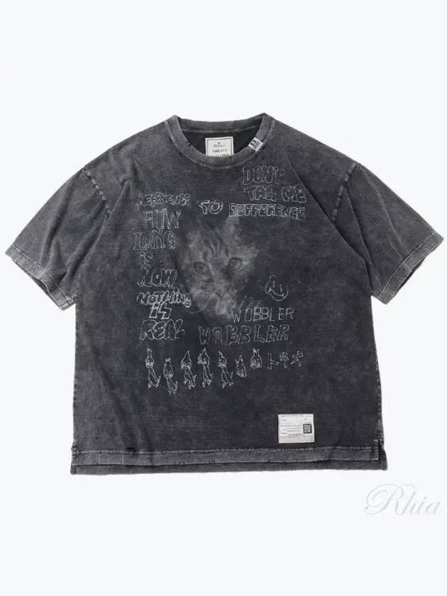 A13TS611 Black Distressed Cat Print T Shirt - MIHARA YASUHIRO - BALAAN 1