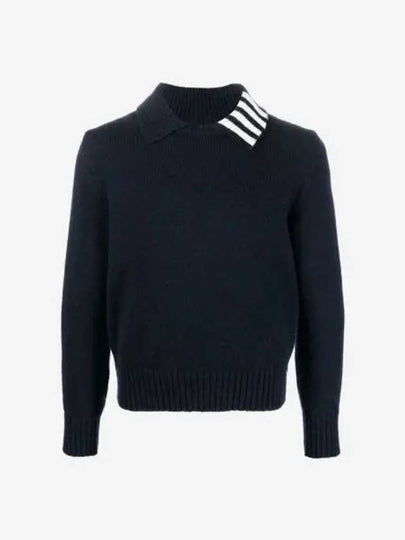 Stitch Donegal 4 Bar Polo Collar Pullover Knit Top Navy - THOM BROWNE - BALAAN 2