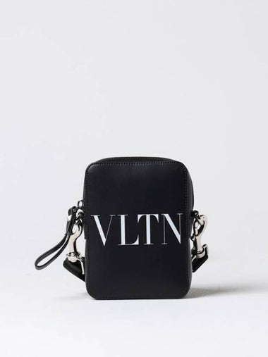 VLTN Logo Print Leather Cross Bag Black - VALENTINO - BALAAN 1