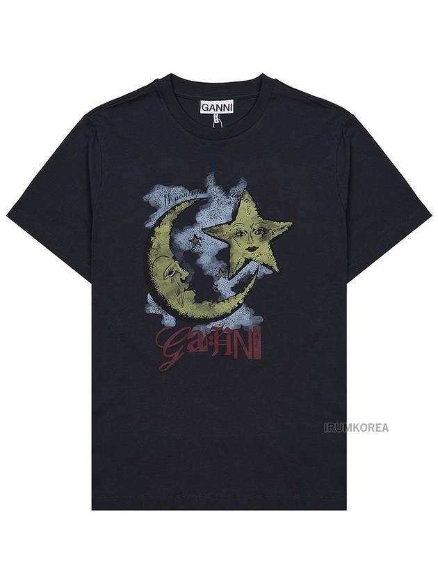 Moonlight Print Short Sleeve T-Shirt Grey - GANNI - BALAAN 9