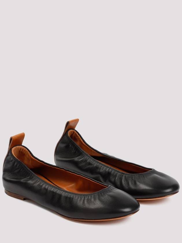 Embossed Logo Ballerina Leather Flat Black - LANVIN - BALAAN 4