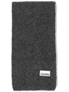 Logo Label Wool Blend Muffler Grey - GANNI - BALAAN 4