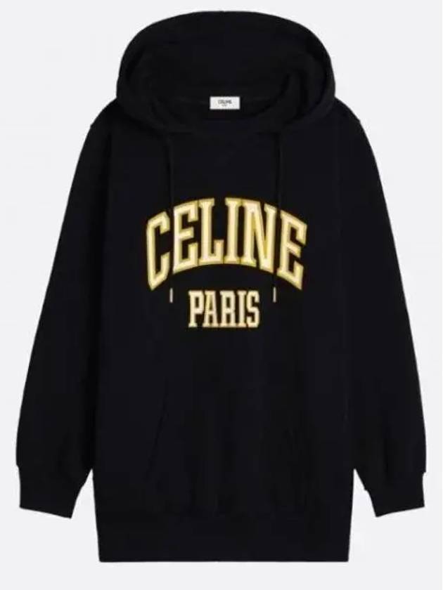 Logo Print Cotton Fleece Oversized Hoodie Black - CELINE - BALAAN 2