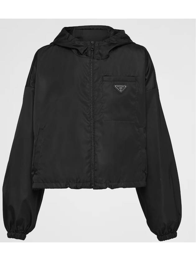 Re-Nylon Crop Hooded Jacket Black - PRADA - BALAAN 2