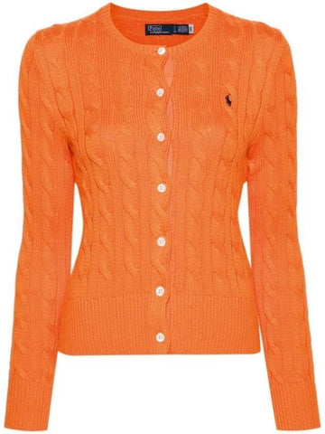 Women's Embroidered Logo Pony Cable Cardigan Orange - POLO RALPH LAUREN - BALAAN 1