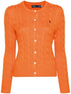 Women's Embroidered Logo Pony Cable Cardigan Orange - POLO RALPH LAUREN - BALAAN 1