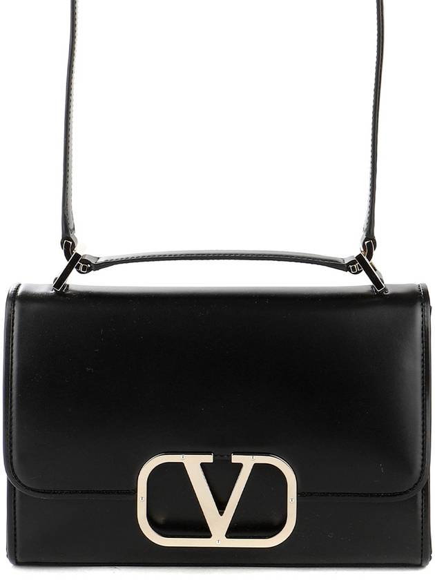 V Logo Plaque Foldover Shoulder Bag Black - VALENTINO - BALAAN 2