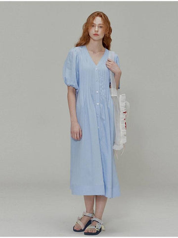 Linen Pleated Long Dress Blue - OPENING SUNSHINE - BALAAN 1