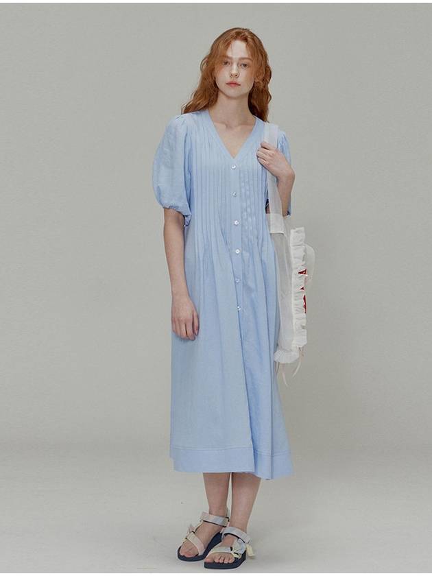 Linen Pleated Long Dress Blue - OPENING SUNSHINE - BALAAN 3