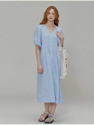 Linen pleated midi dress blue - OPENING SUNSHINE - BALAAN 1