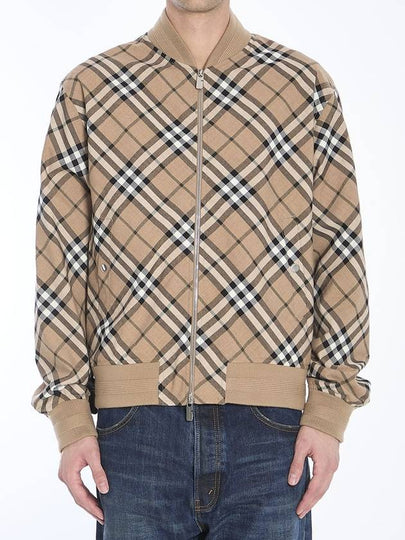 Harrington Check Wool Blend Zip-Up Jacket Brown - BURBERRY - BALAAN 2