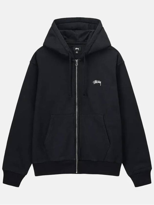 Stock Logo Hooded Zip Up Washed Black - STUSSY - BALAAN 2