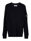 Men's Wappen Patch Crew Neck Wool Knit Top Black - STONE ISLAND - BALAAN 2