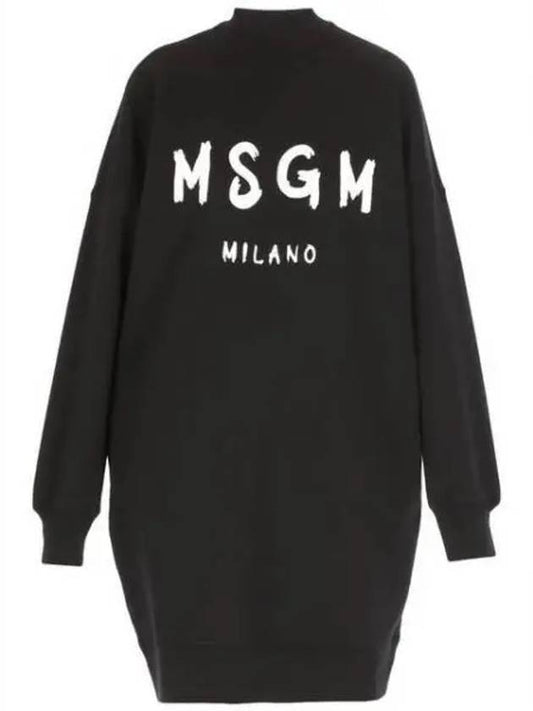 Milano Brushed Logo Print Long Sleeve Short Dress Black - MSGM - BALAAN 1