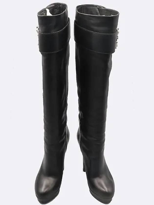 297172 Black leather buckle decorated women s long boots - GUCCI - BALAAN 2