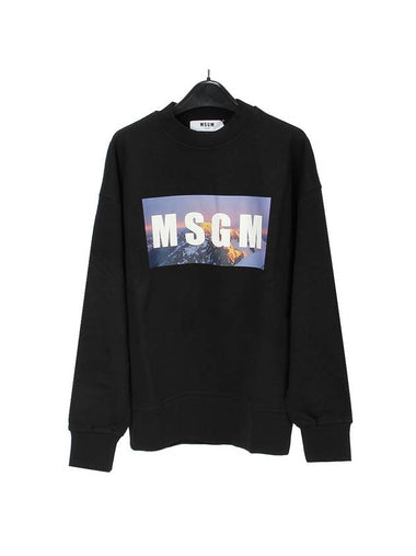 Men's Box Logo Print Cotton Sweatshirt Black - MSGM - BALAAN 1