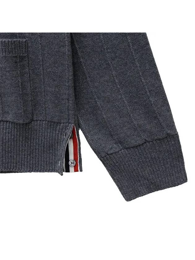 RWB V-neck Striped Virgin Wool Cardigan Grey - THOM BROWNE - BALAAN 6