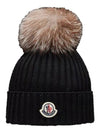 Kids Logo Patch Pom Wool Beanie Black Girls I2 954 3B00027 04S01 999 - MONCLER - BALAAN 1