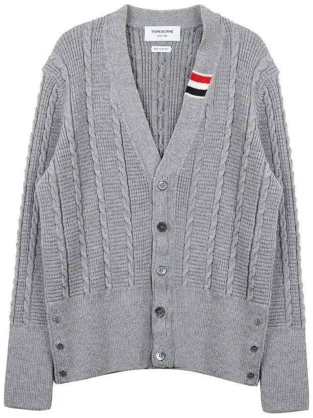 Cable Knitwear Virgin Wool Cardigan Grey - THOM BROWNE - BALAAN 7