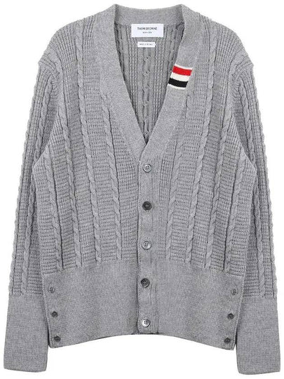 Cable Knitwear Virgin Wool Cardigan Grey - THOM BROWNE - BALAAN 2