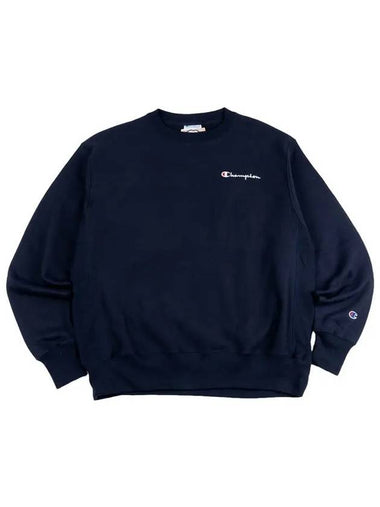 Reverse Weave Embroidered Script Men s Crew Neck Navy GF70 Y06819 NYC - CHAMPION - BALAAN 1