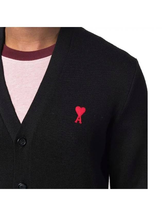 Red Heart Logo Merino Wool Cardigan Black - AMI - BALAAN 5