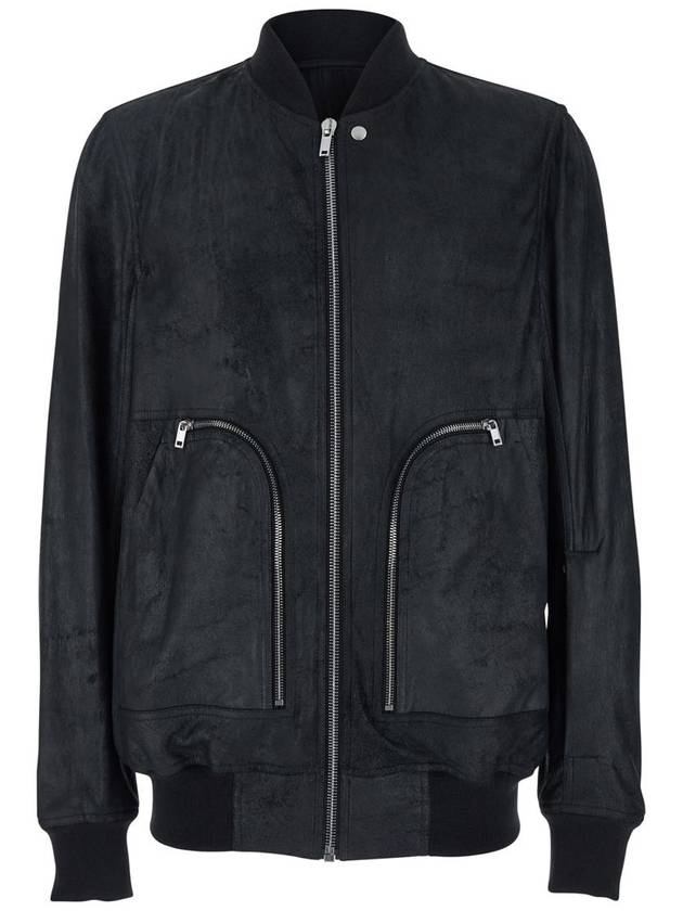 'Bauhaus Flight' Black Bomber Jacket With Zipped Pockets On The Front In Leather Man - RICK OWENS - BALAAN 1