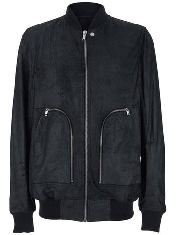 'Bauhaus Flight' Black Bomber Jacket With Zipped Pockets On The Front In Leather Man - RICK OWENS - BALAAN 1