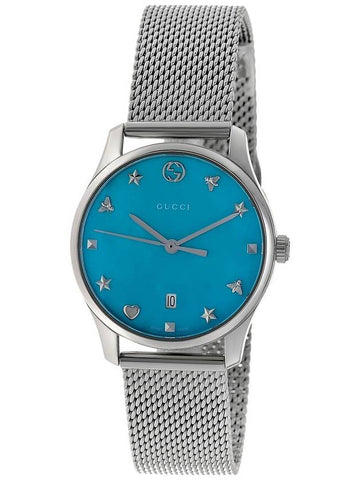 GTimeless Date Turquoise Mother of Pearl Dial Stainless Steel Quartz Women’s Watch - GUCCI - BALAAN 1