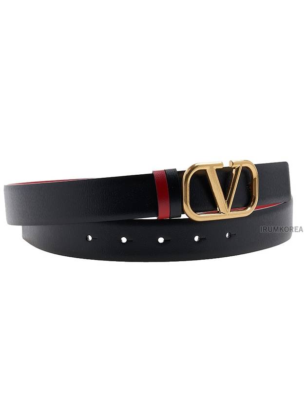 V Logo Signature Reversible Leather Belt Black - VALENTINO - BALAAN 4