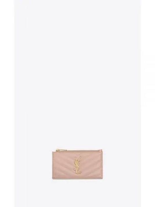 YSL Card Wallet Grande Poudre Embossed Leather Cassandra Matelasse Fragment Zipper Card Wallet Case PALE Pink 607915BOW016920 - SAINT LAURENT - BALAAN 1