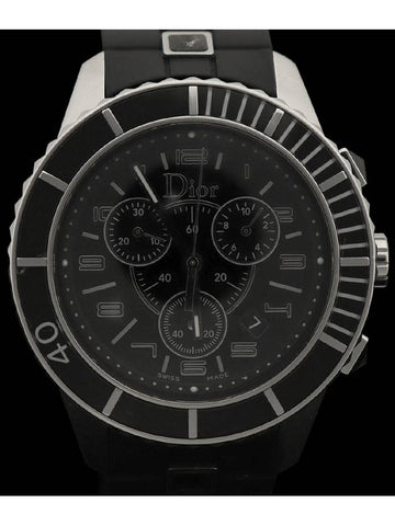 CD114317 39MM Steel Quartz Black Chrono CHRISTAL Crystal Rubber Band Unisex Watch - DIOR - BALAAN 1