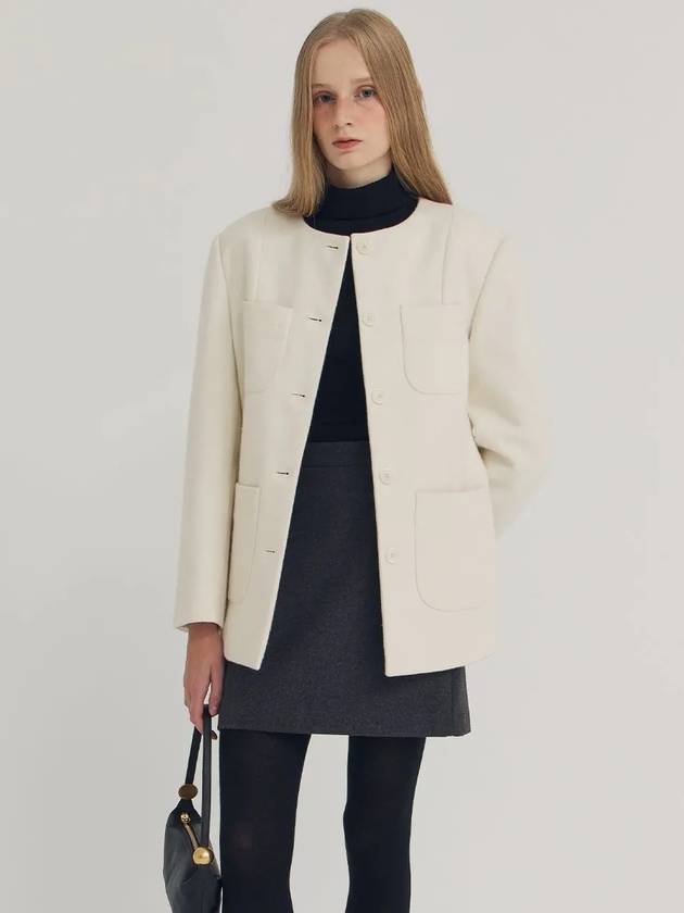 Women's Wool Half Pea Coat Ivory - LESEIZIEME - BALAAN 4