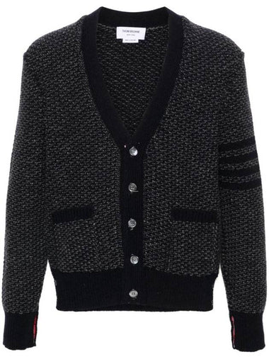 Donegal 4-Bar Relaxed V-Neck Cardigan Navy - THOM BROWNE - BALAAN 1