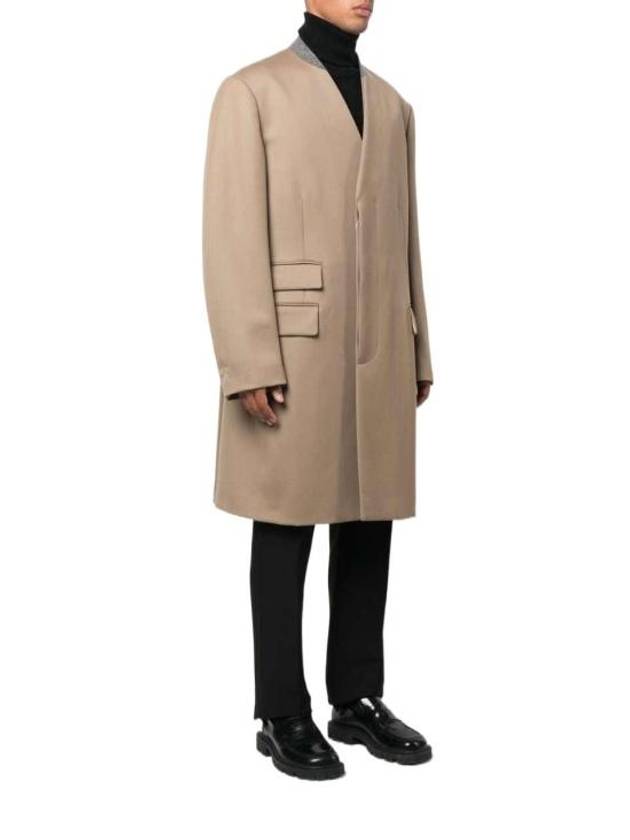 Stitched Collarless Wool Single Coat Beige - MAISON MARGIELA - BALAAN 4