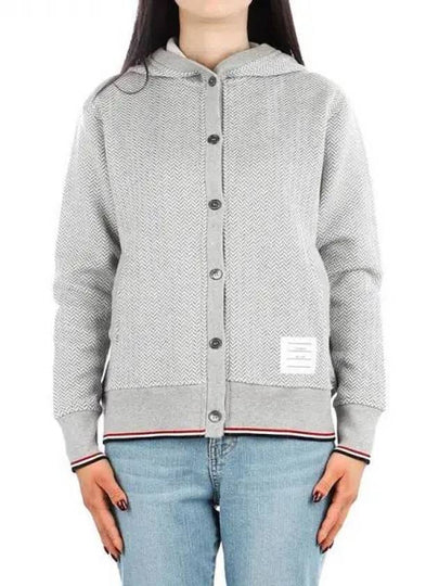 Women's Herringbone Tipping Hoodie Cotton Cardigan Grey White - THOM BROWNE - BALAAN 2