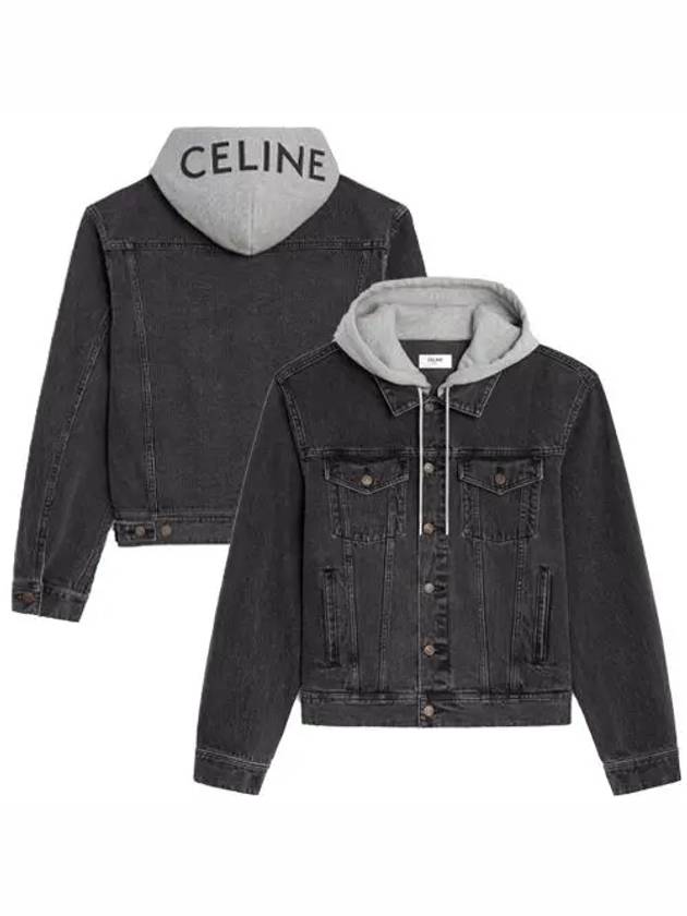 Logo Hoodie Trucker Denim Jacket Charcoal Wash - CELINE - BALAAN 2