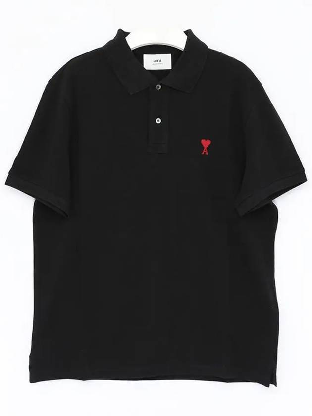 Heart Logo Polo Shirt Black - AMI - BALAAN 3