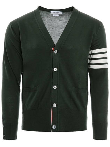 Men's Sustainable Classic Diagonal Wool Cardigan Dark Green - THOM BROWNE - BALAAN 1