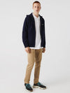 Embroidery Logo Kangaroo Pocket Fleece Zip Up Hoodie Navy - LACOSTE - BALAAN 8