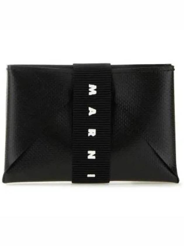 Logo Strap Leather Card Wallet Black - MARNI - BALAAN 2