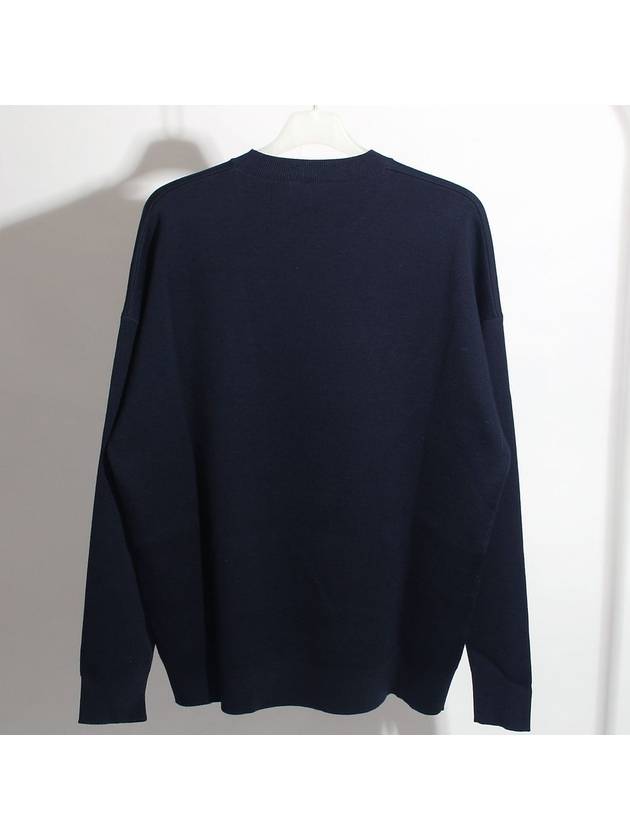 Heart Intarsia Dropped Shoulder Wool Knit Top Navy - LOEWE - BALAAN 3