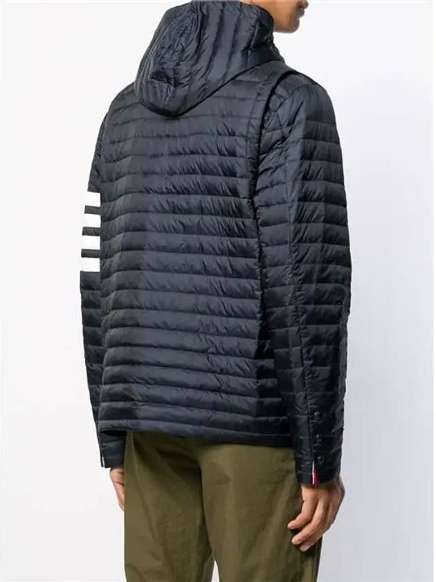 Matte Nylon 4-Bar Stripe Downfill Quilted Hoodie Padding Navy - THOM BROWNE - BALAAN 5