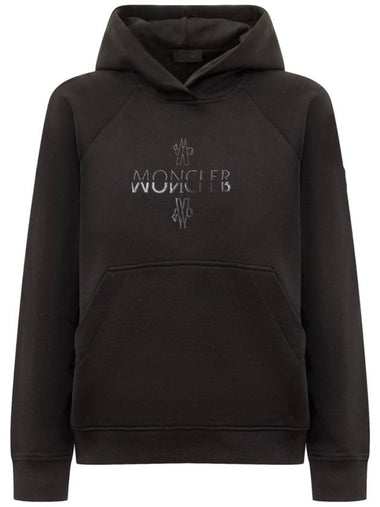 Logo Cotton Hoodie Black - MONCLER - BALAAN 1