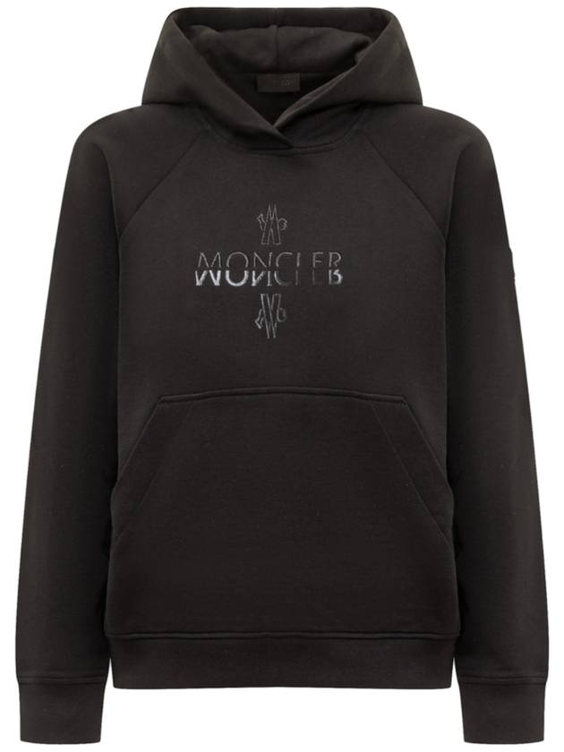 Logo Cotton Hoodie Black - MONCLER - BALAAN 1