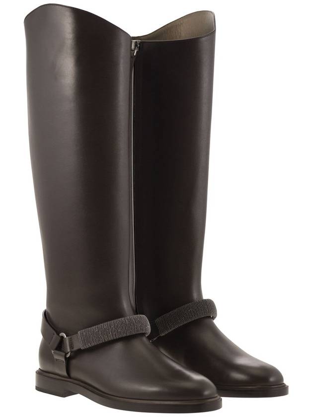 Mat Calf Boots with Precious Ribbed Strap - BRUNELLO CUCINELLI - BALAAN 4