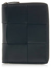 Intrecciato Zipper Around Half Wallet Black - BOTTEGA VENETA - BALAAN 2