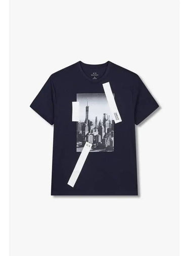 Men s City and Logo Tape T Shirt Navy - ARMANI EXCHANGE - BALAAN 1