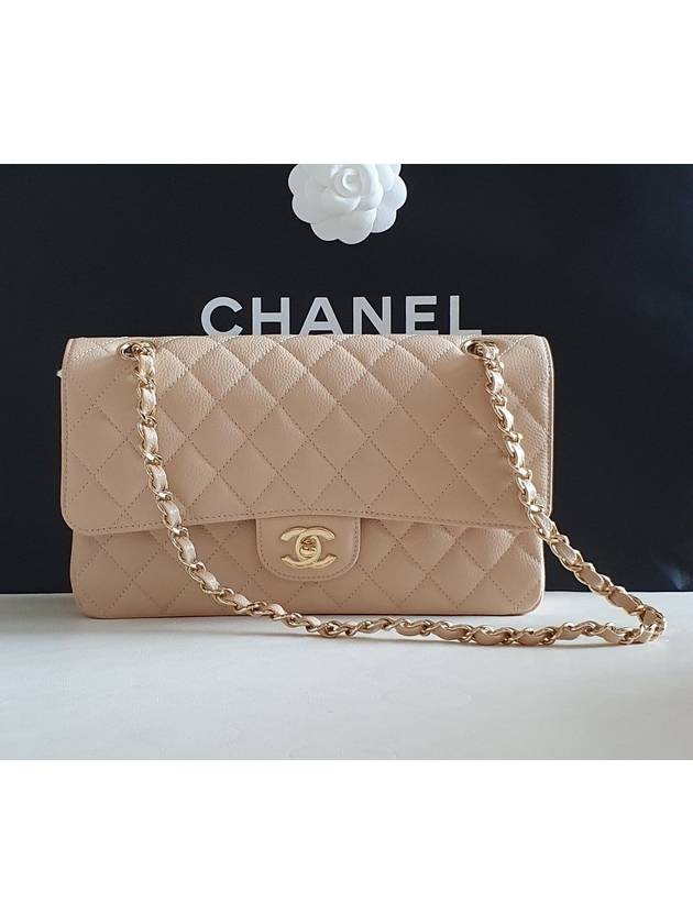 Classic Medium Gold Flap Caviar Cross Bag Light Beige - CHANEL - BALAAN.