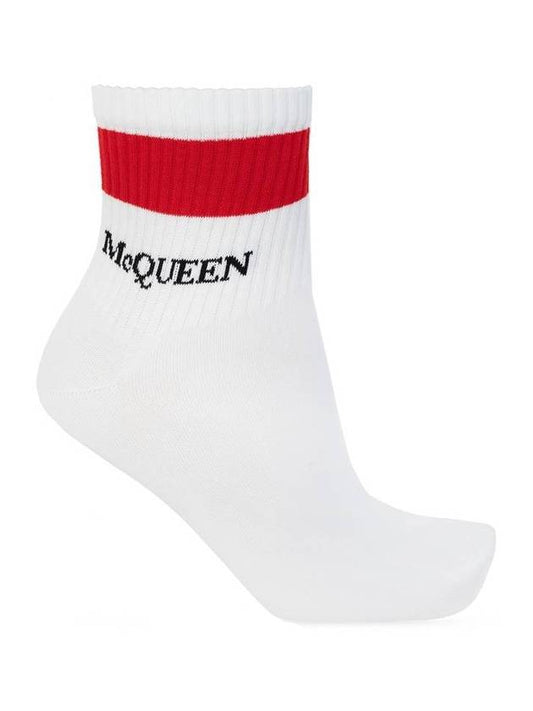 Logo Socks White Red - ALEXANDER MCQUEEN - BALAAN.